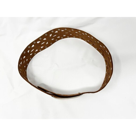Chico's Sz M Wide Brown GENUINE LEATHER Studded Cowgirl Western Belt Perforated - Picture 2 of 9